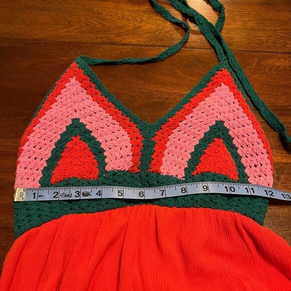 GIANNI BINI CROCHET HALTER MAXI DRESS Vibrant Color summer Summer Pop Sz S -GUC - Picture 9 of 9